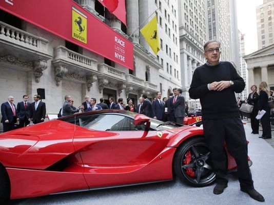 Sergio Marchionne celebrates Ferrari's initial public offering at NYSE